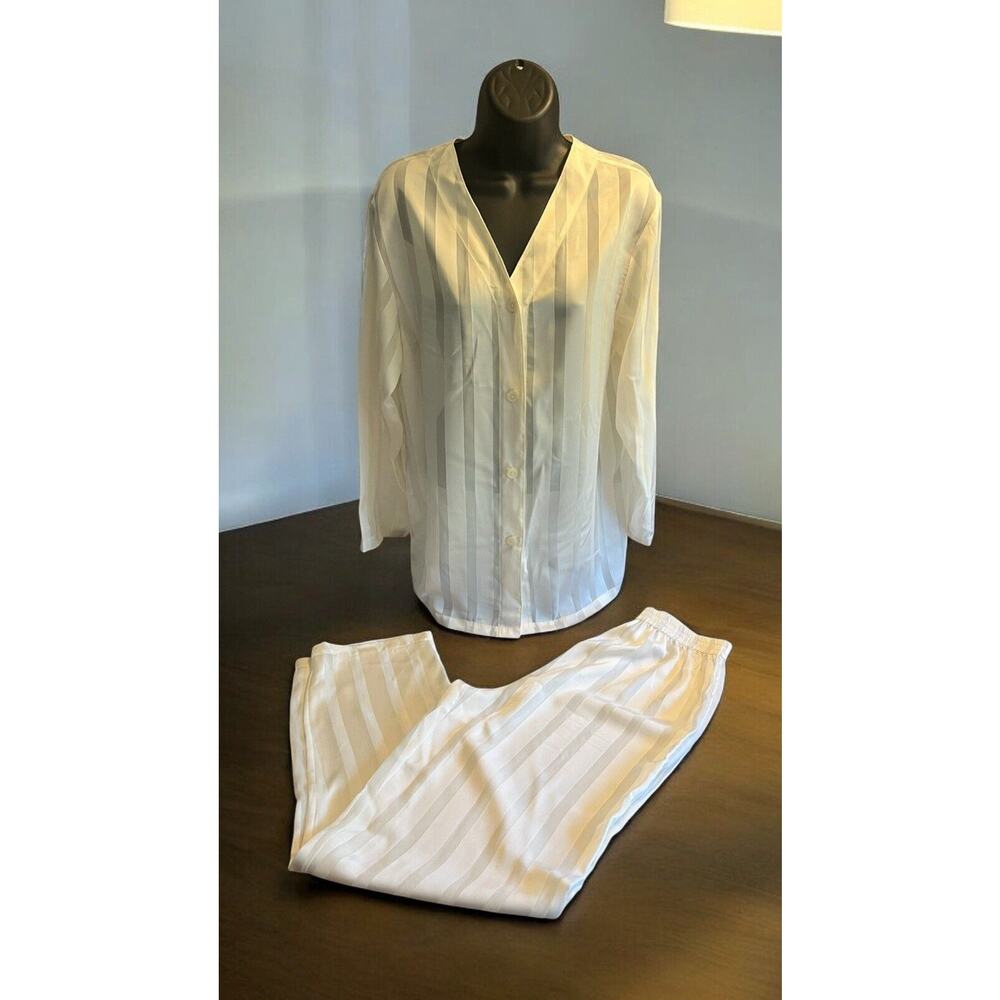 Vintage Reflections By Spiegel Pajama Set White Pants Long Sleeve Size Small